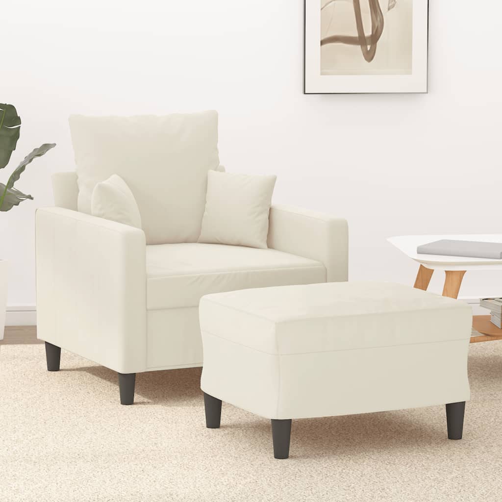 Sessel mit Hocker Creme 60 cm Samt