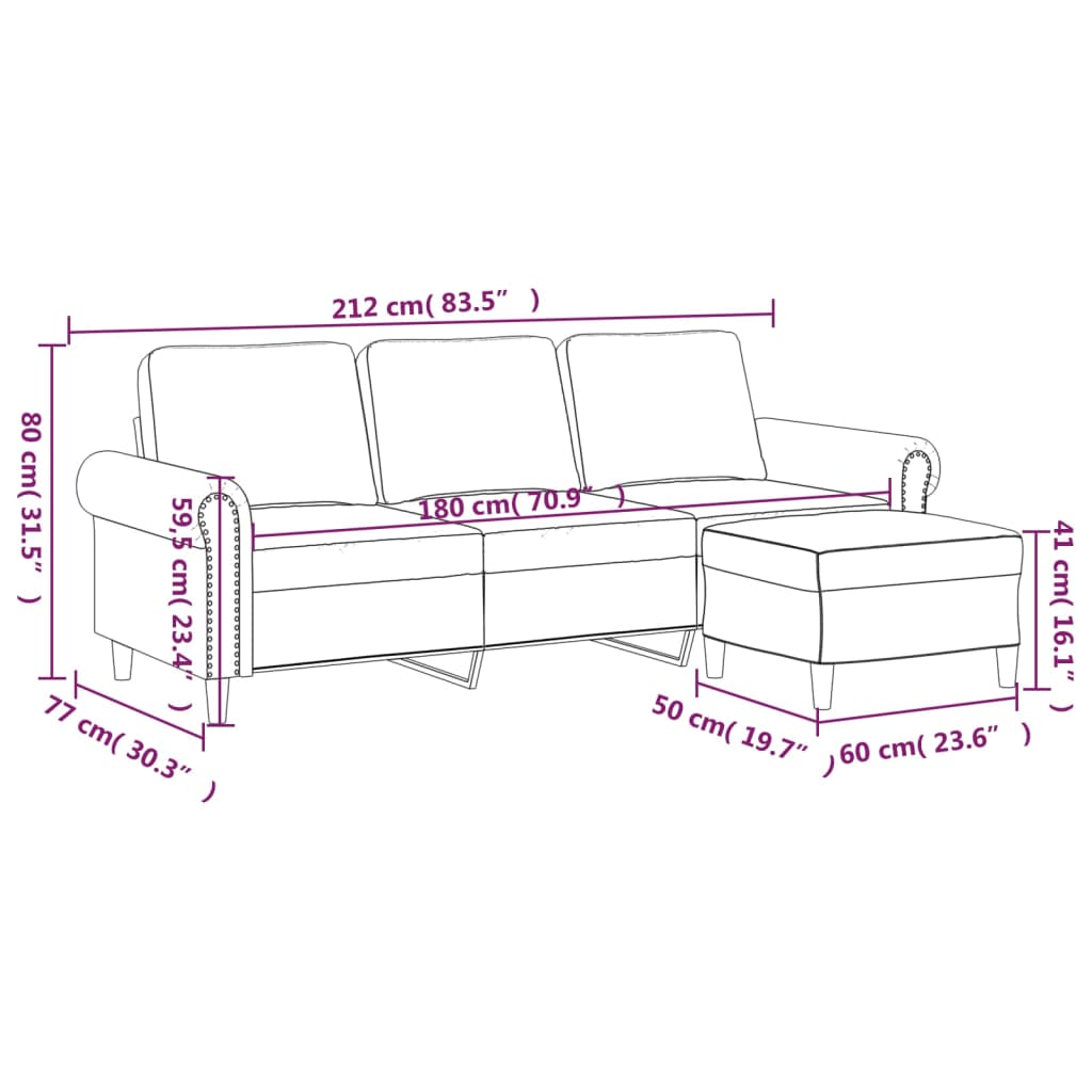 3-Sitzer-Sofa mit Hocker Rosa 180 cm Samt
