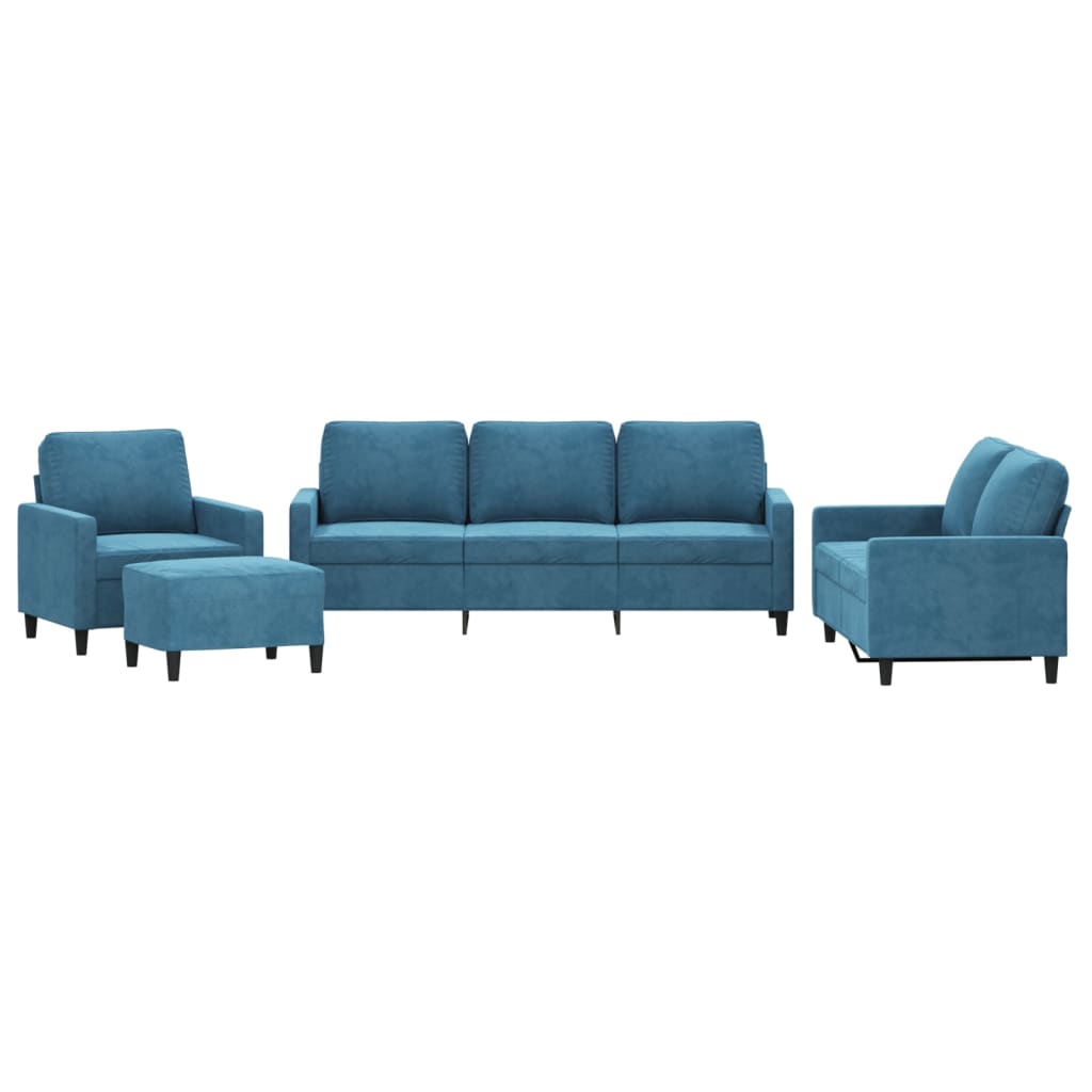 4-tlg. Sofagarnitur mit Kissen Blau Samt