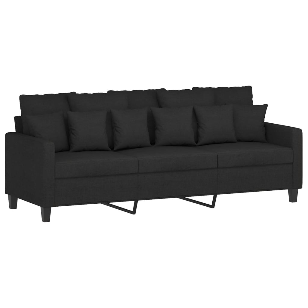 4-tlg. Sofagarnitur mit Kissen Schwarz Stoff
