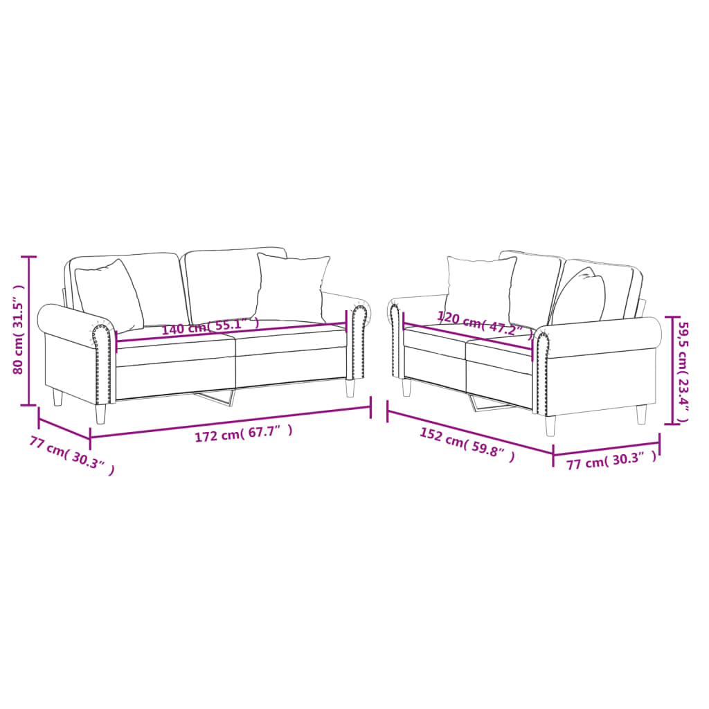 2-tlg. Sofagarnitur mit Kissen Cappuccino-Braun Kunstleder