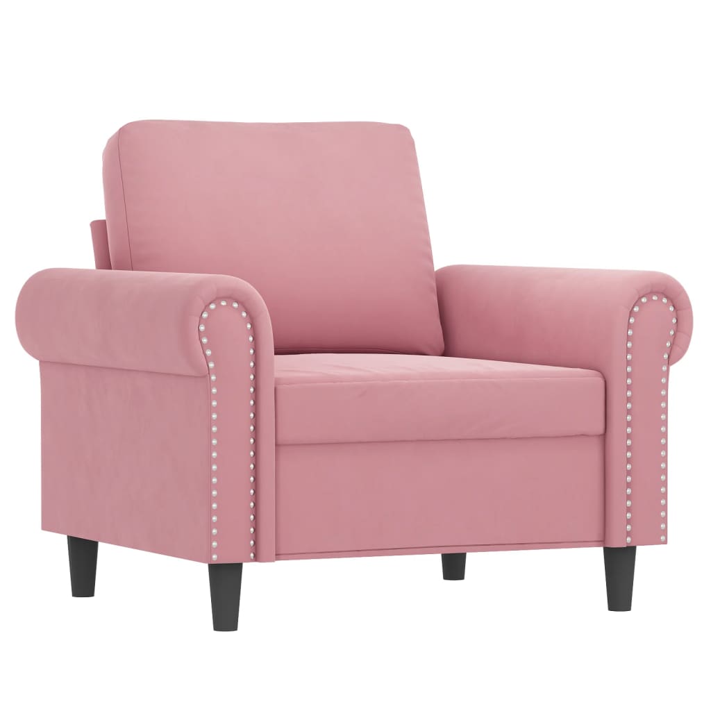 3-tlg. Sofagarnitur mit Kissen Rosa Samt