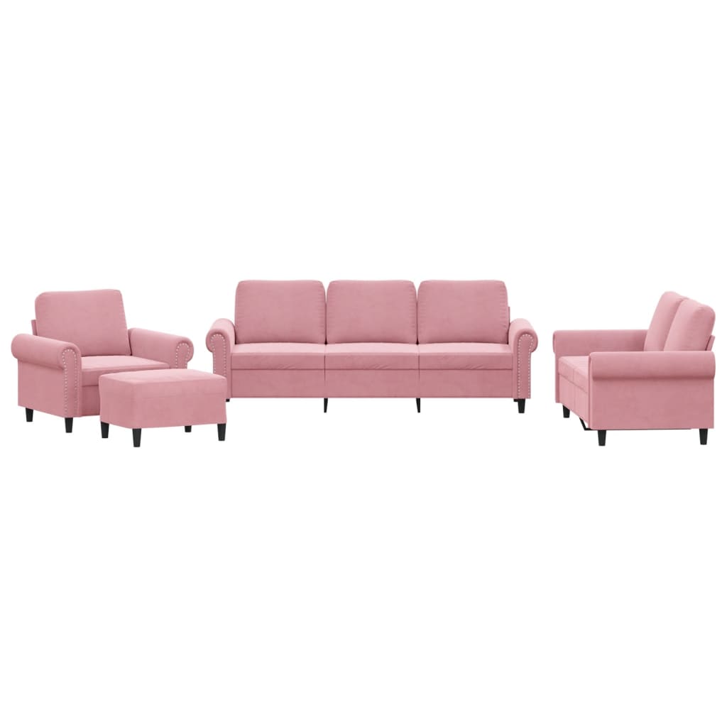 4-tlg. Sofagarnitur mit Kissen Rosa Samt