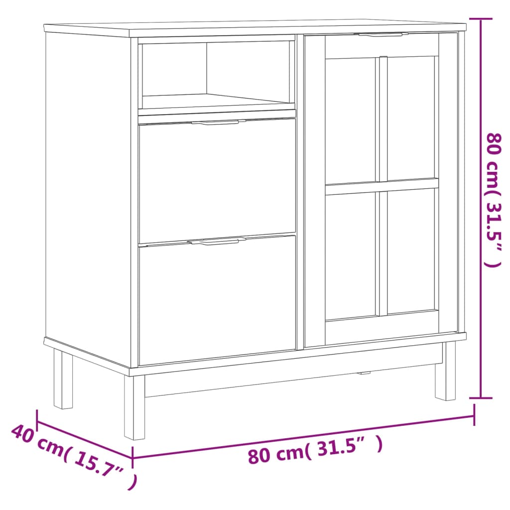 Sideboard mit Glastür FLAM 80x40x80 cm Massivholz Kiefer