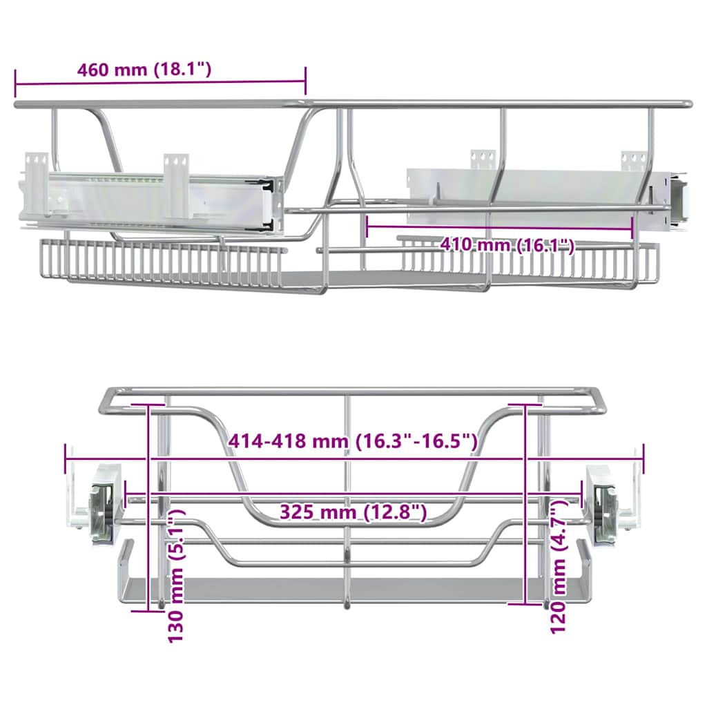 Küchen-Drahtkörbe 2 Stk. Ausziehbar Silbern 45 cm