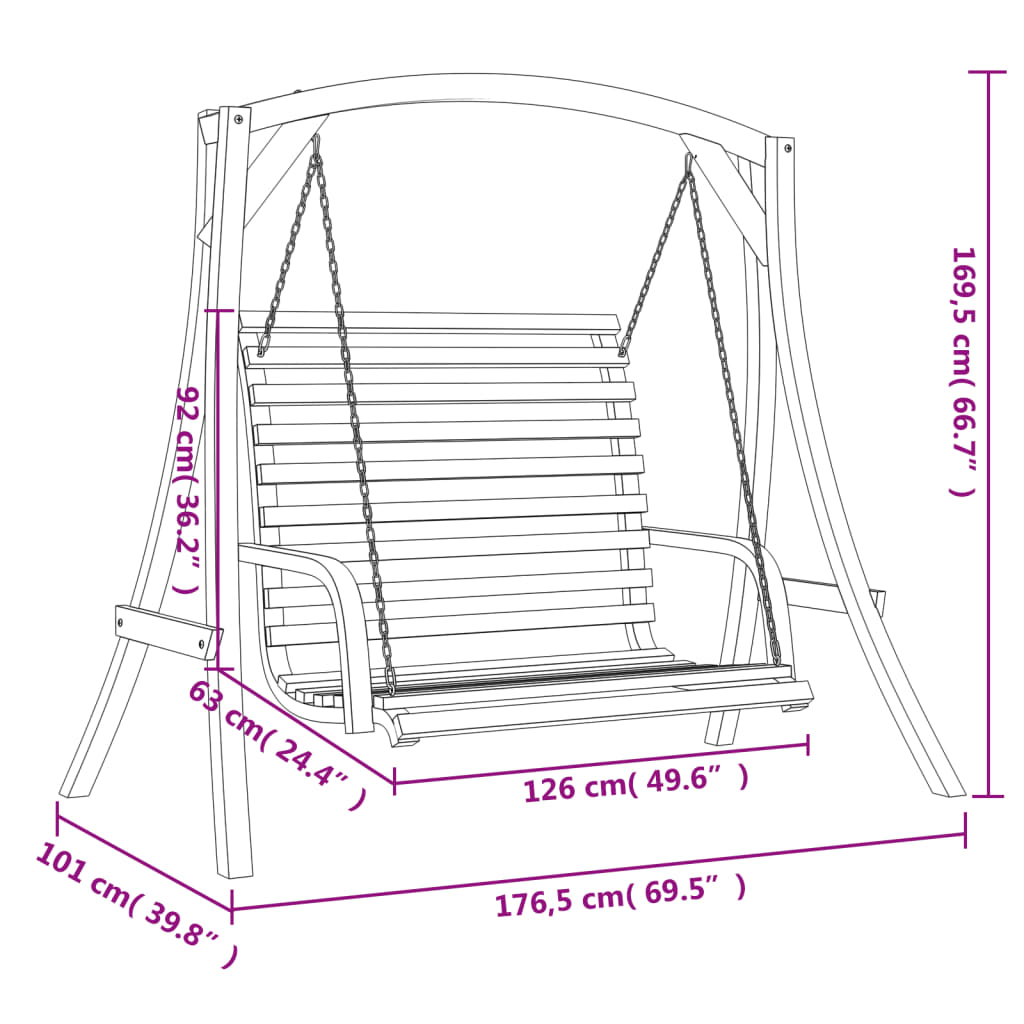 Hollywoodschaukel Massivholz Fichte mit Teak-Finish