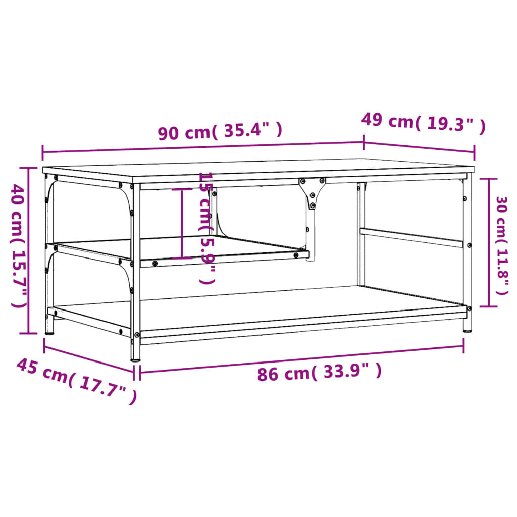 Couchtisch Grau Sonoma 90x49x40 cm Holzwerkstoff