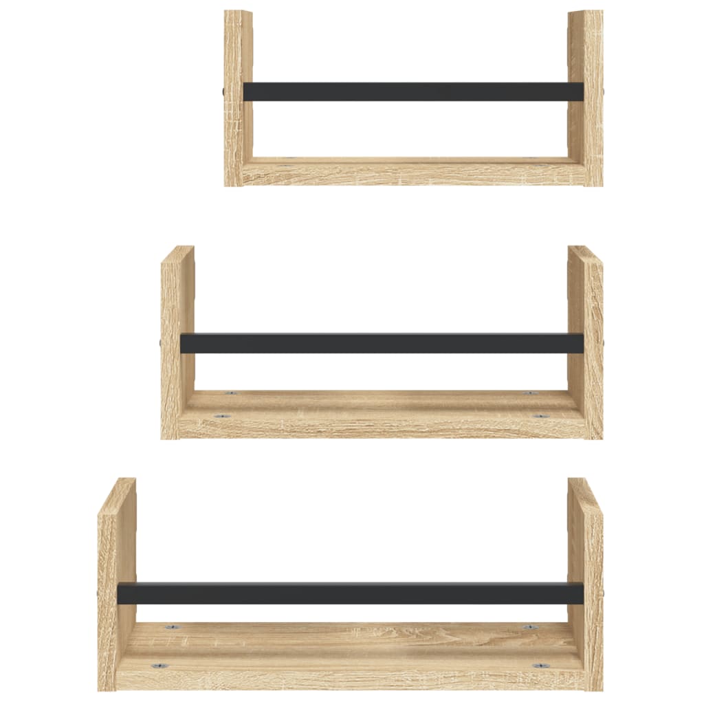 3-teiliges Wandregal-Set mit Stangen Sonoma-Eiche Holzwerkstoff