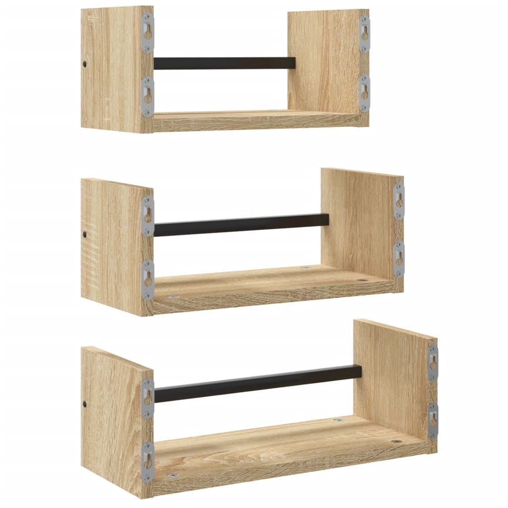 3-teiliges Wandregal-Set mit Stangen Sonoma-Eiche Holzwerkstoff
