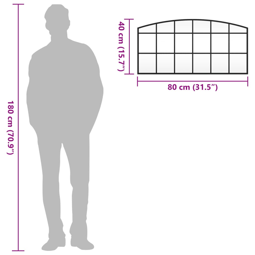 Wandspiegel Schwarz 80x40 cm Gewölbt Eisen