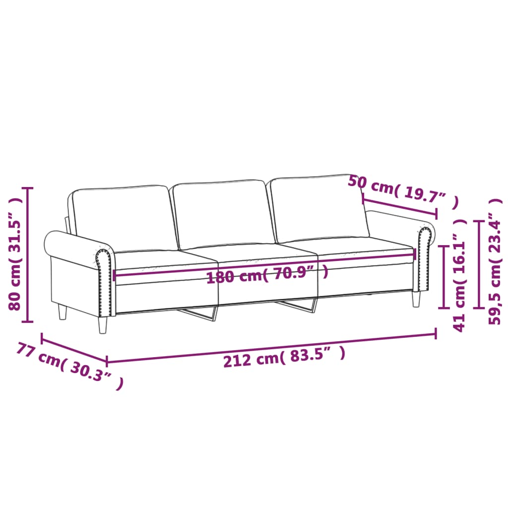 3-Sitzer-Sofa Rosa 180 cm Samt