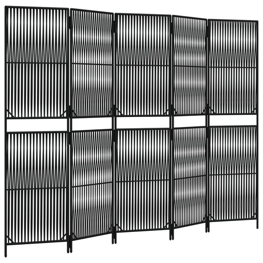 Paravent 5-tlg. Schwarz Poly Rattan