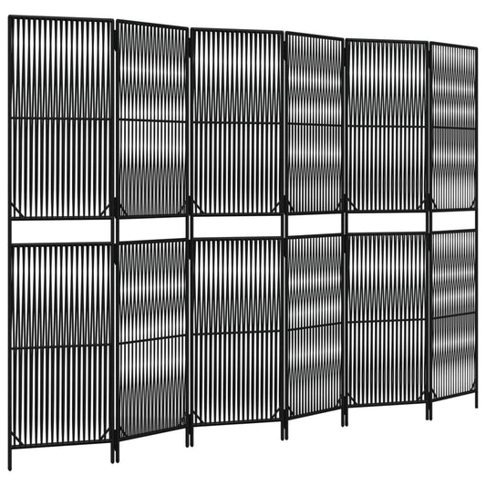 Paravent 6-tlg. Schwarz Poly Rattan