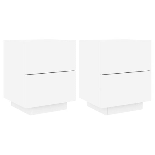Nachttische mit LED-Leuchten 2 Stk. Weiß Holzwerkstoff