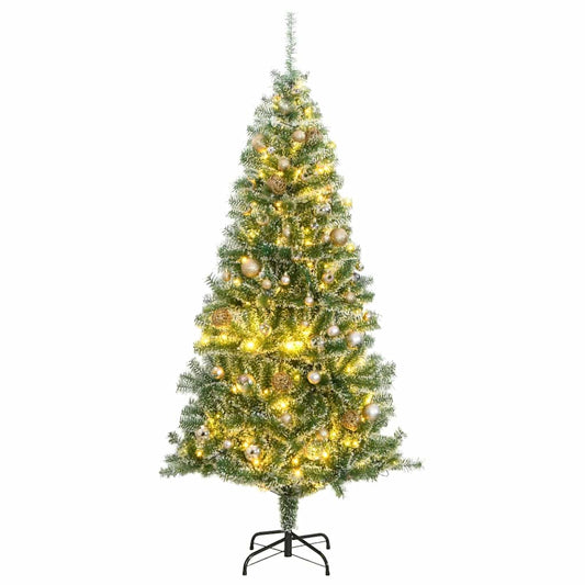 Künstlicher Weihnachtsbaum 300 LEDs & Kugeln Beschneit 180 cm