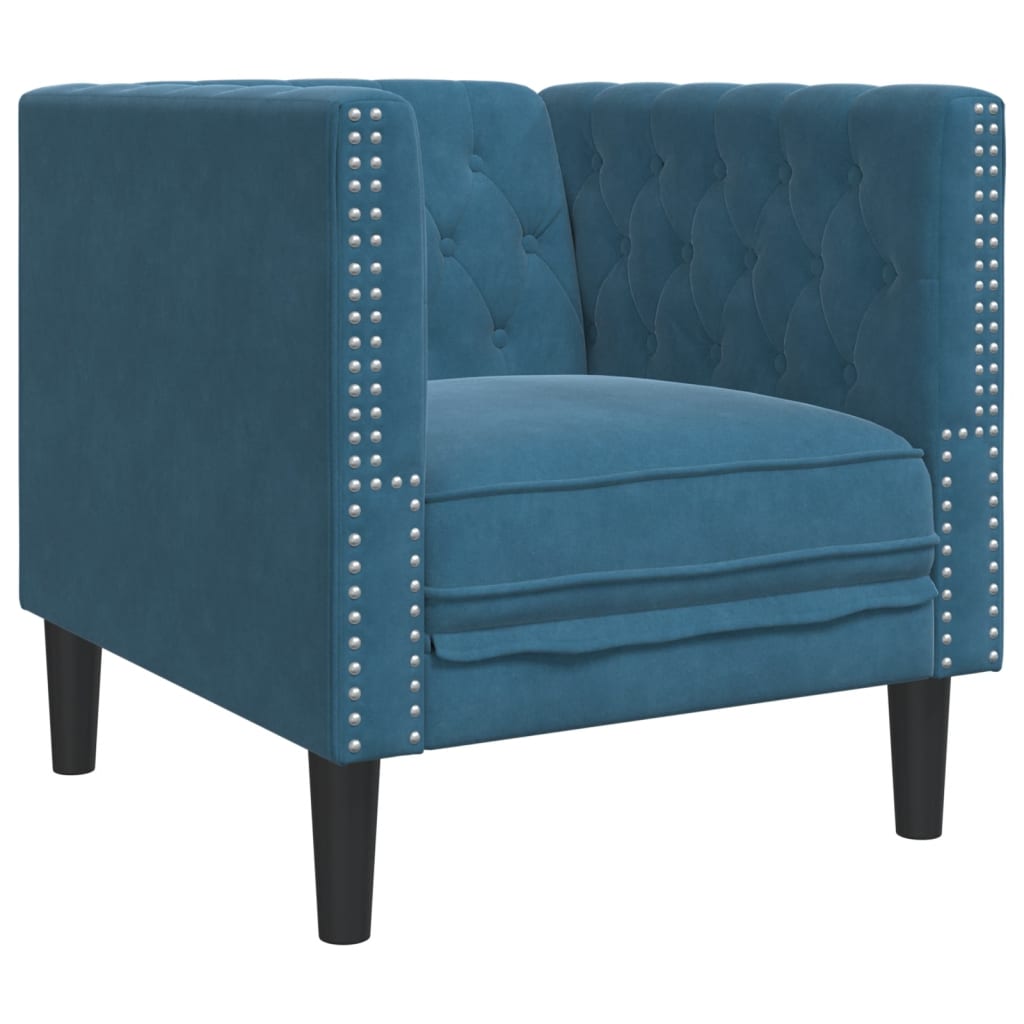 3-tlg. Chesterfield-Sofa-Set mit Nackenrollen Blau Samt