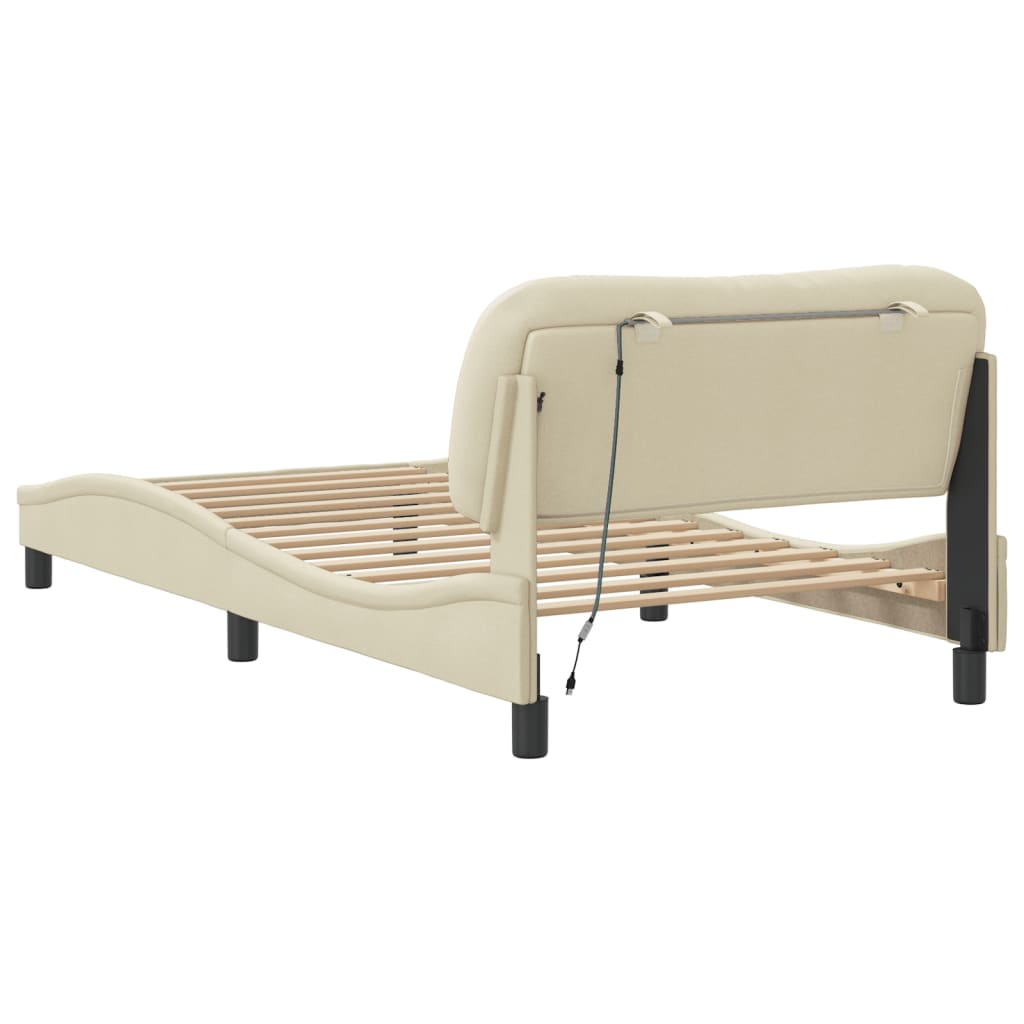 Bettgestell mit LED ohne Matratze "Hvar" Creme 100x200 cm Stoff