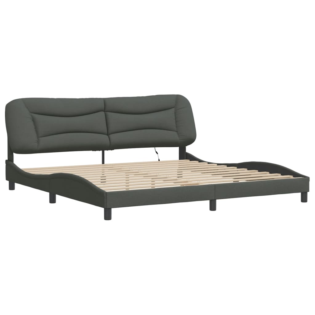 Bettgestell mit LED ohne Matratze "Hvar" Dunkelgrau 200x200 cm Stoff