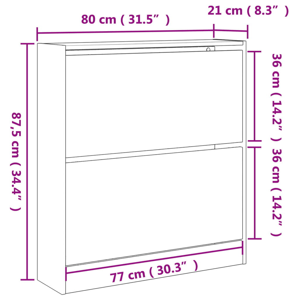 Schuhschrank Braun Eichen-Optik 80x21x87,5 cm Holzwerkstoff