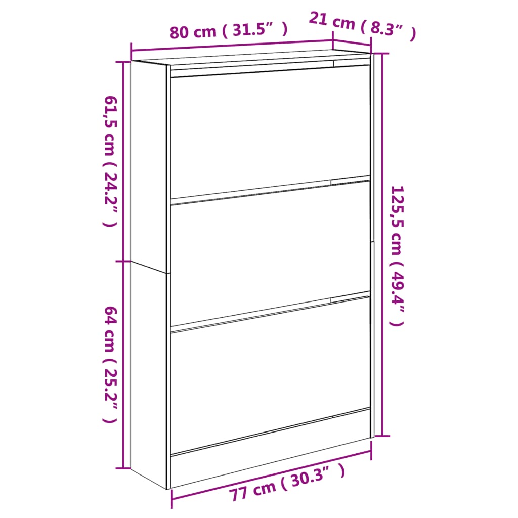 Schuhschrank Braun Eichen-Optik 80x21x125,5 cm Holzwerkstoff