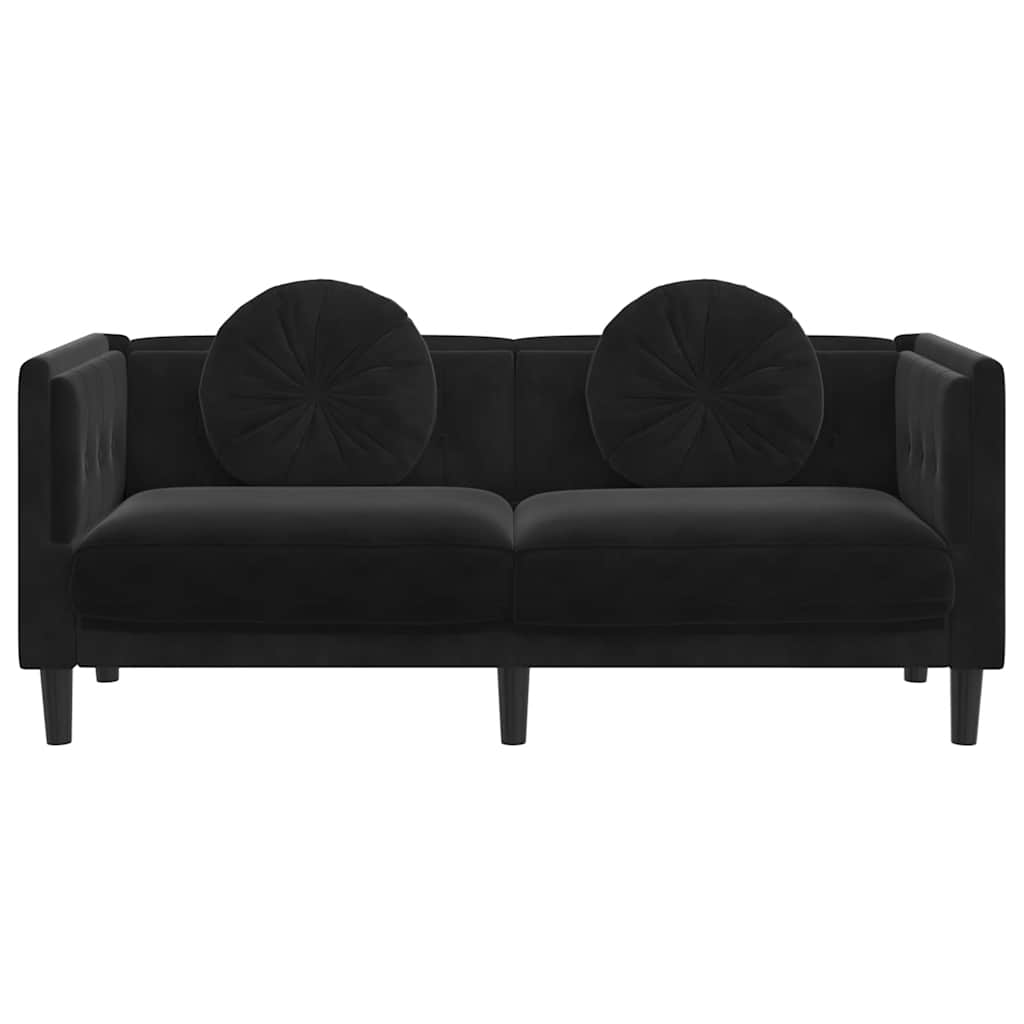 Sofa mit Kissen 2-Sitzer Schwarz Samt
