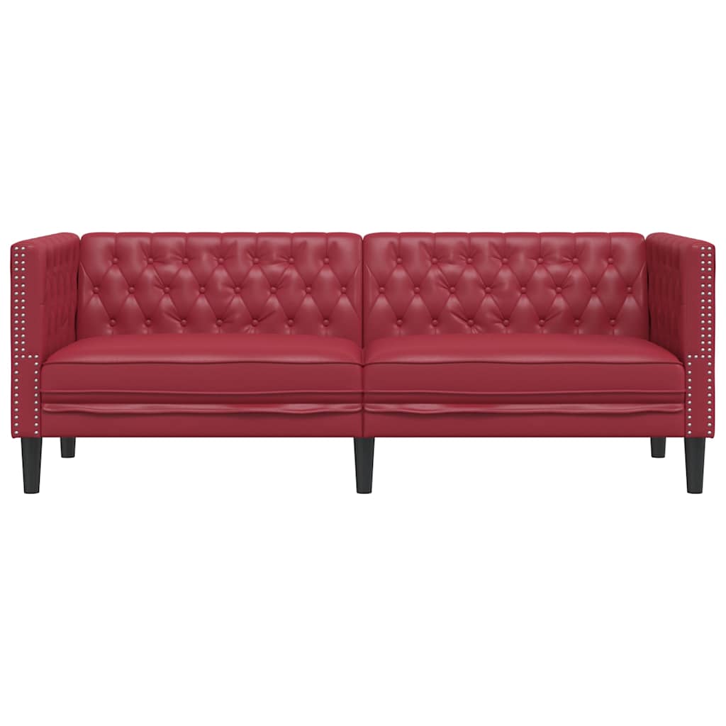 Chesterfield-Sofa 3-Sitzer Weinrot Kunstleder