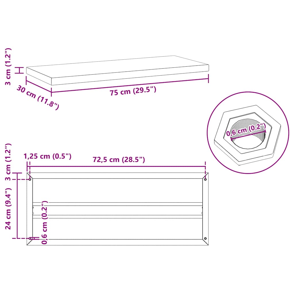 Wandregale 2 Stk. 75x30x3 cm Silbern Edelstahl