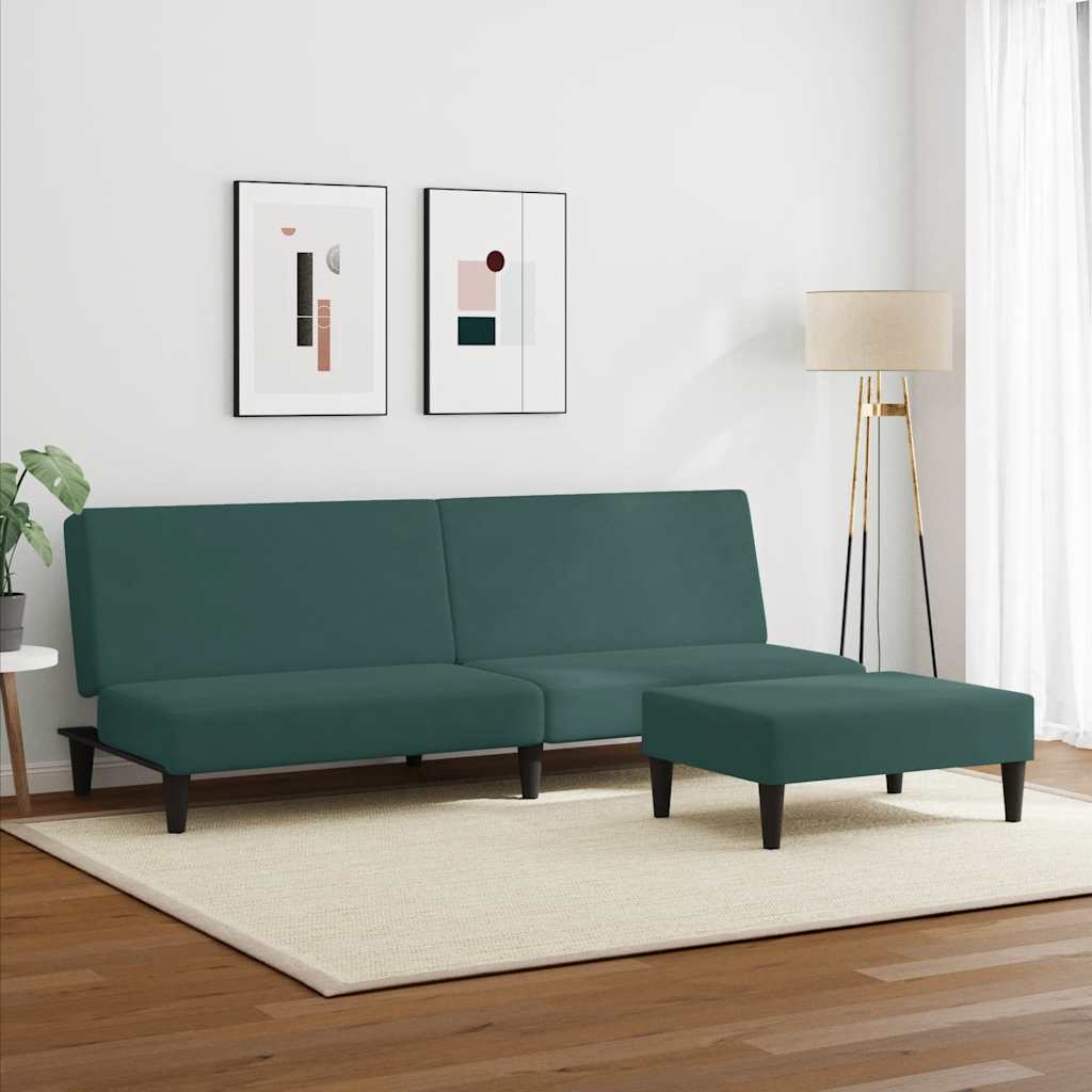 Schlafsofa 2-Sitzer mit Fußhocker Dunkelgrün Samt