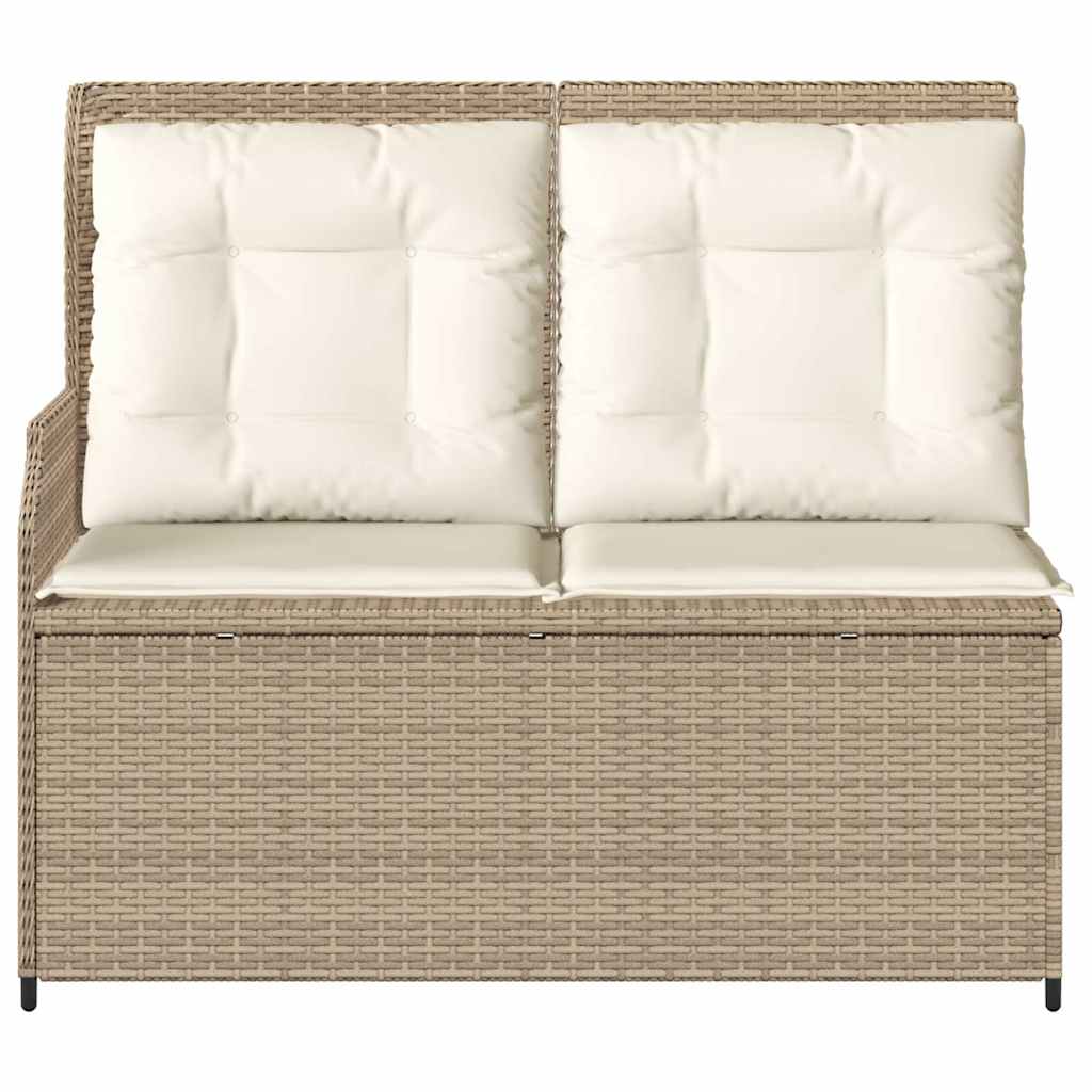 Gartenbank Verstellbar mit Kissen Beige Poly Rattan