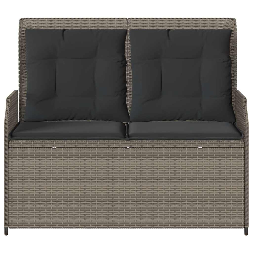 Gartenbank Verstellbar mit Kissen Grau Poly Rattan