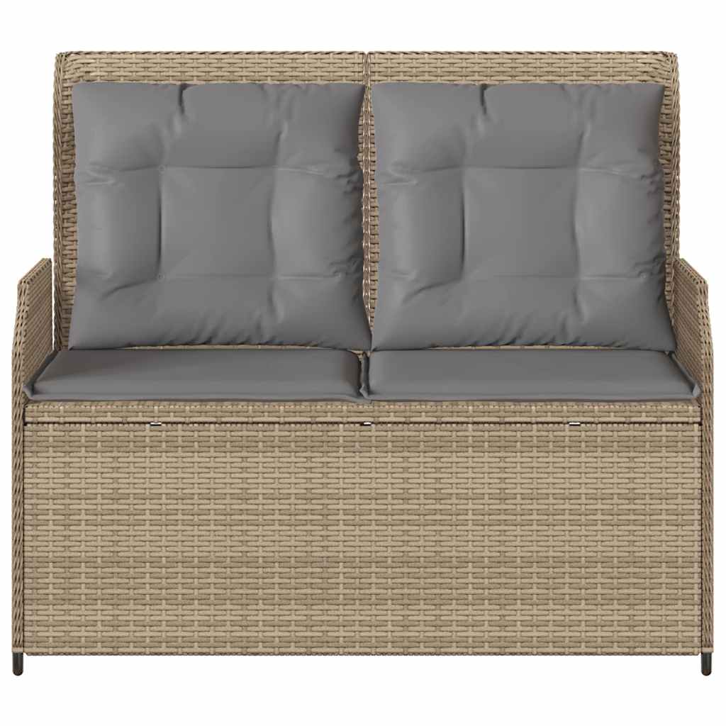 Gartenbank Verstellbar mit Kissen Beige Poly Rattan