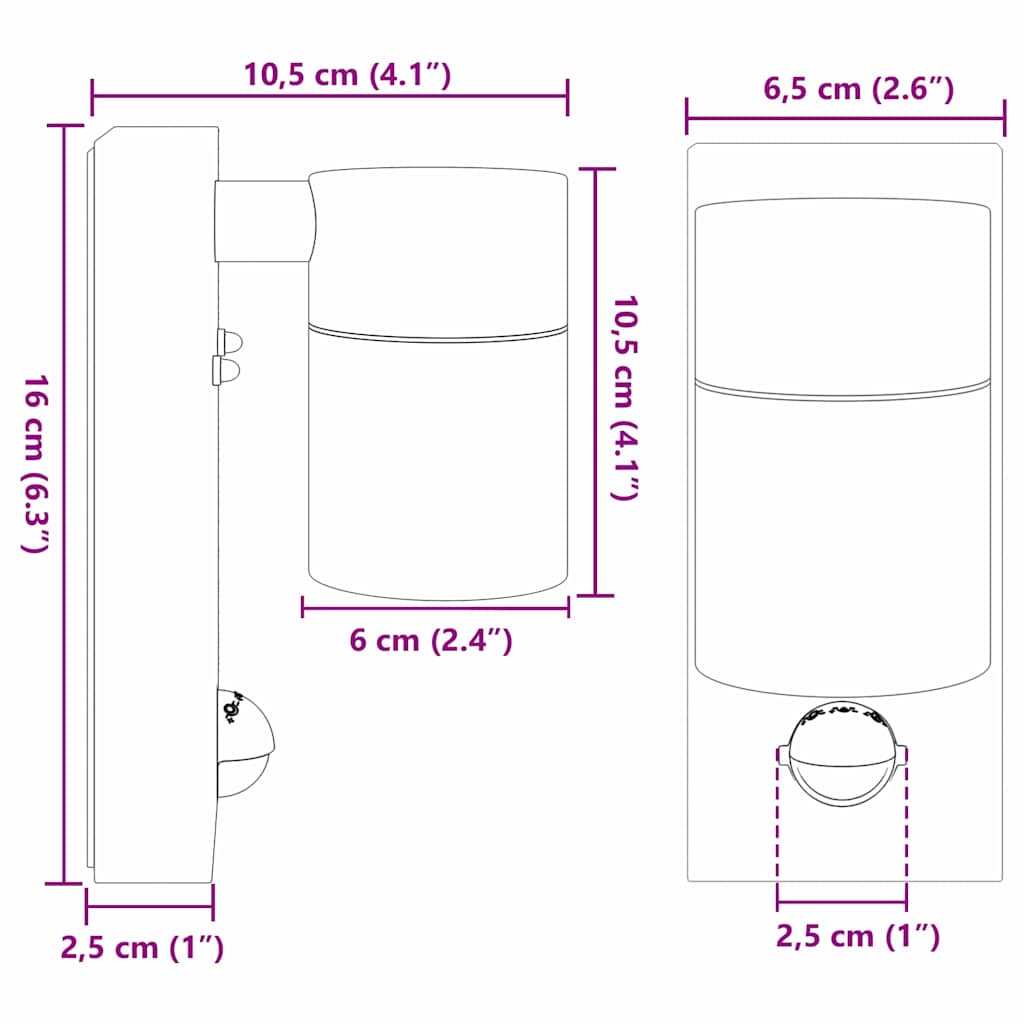 Außenwandlampen 2 pcs Schwarz 6,5 x 10,5 x 16 cm Edelstahl