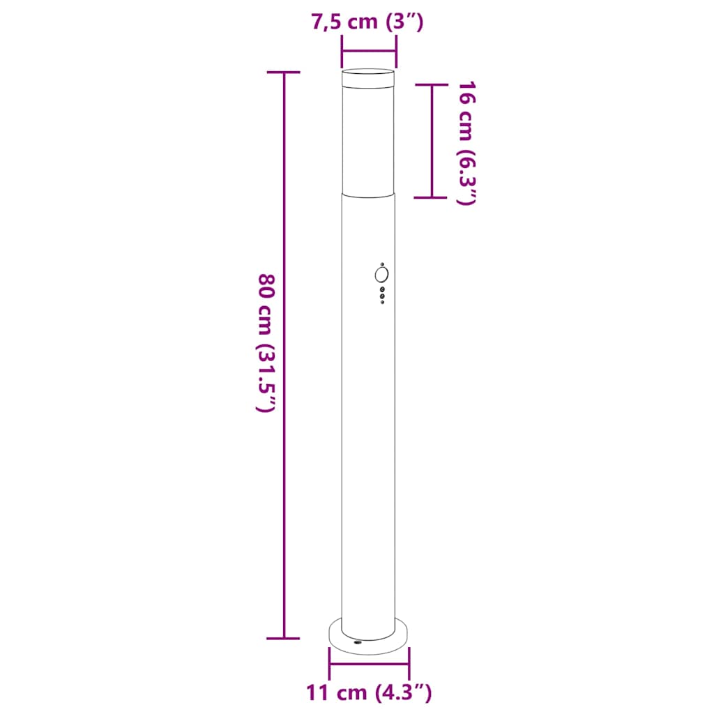 Pollerleuchten mit Sensor 3er 80 cm Edelstahl IP44
