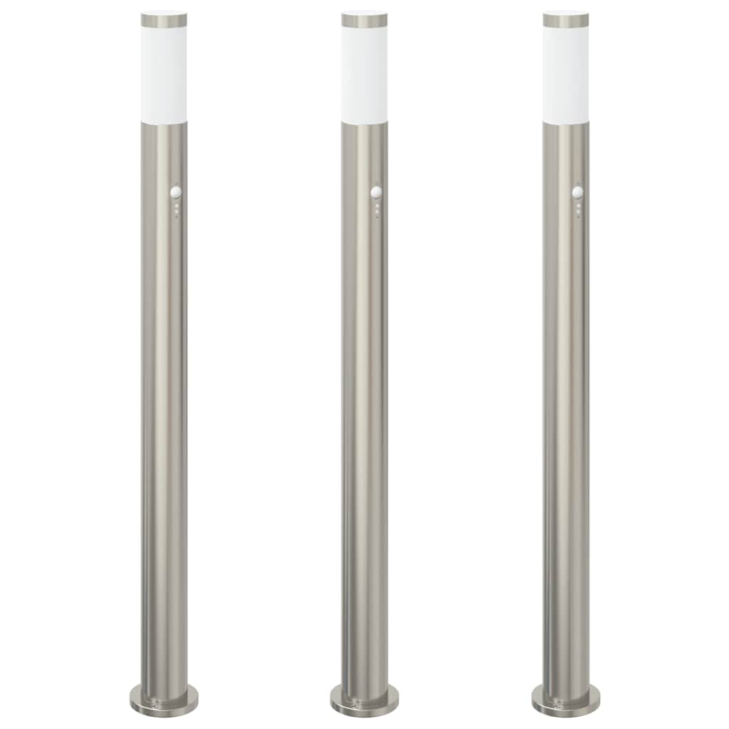 Pollerleuchten mit Sensor 3er 110 cm Edelstahl IP44