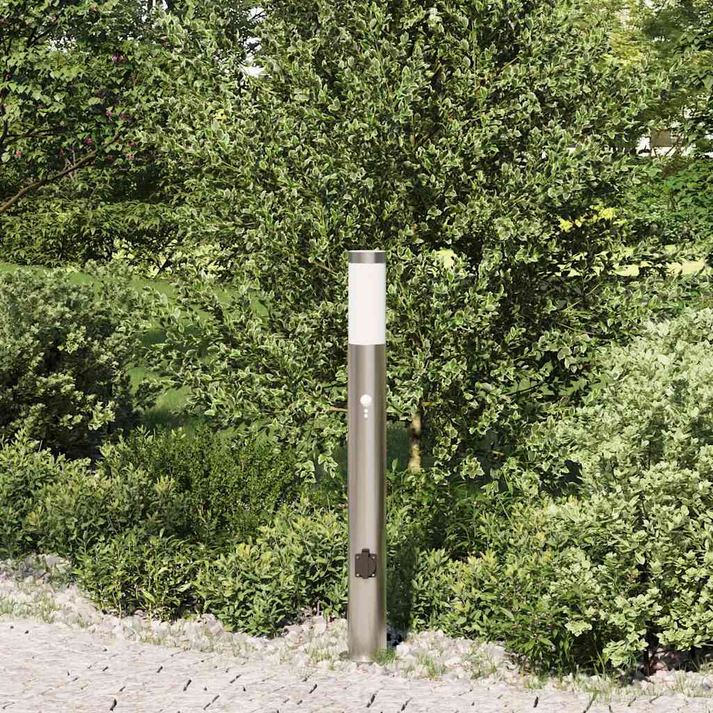 Pollerleuchte mit Sensor&Steckdose 80 cm Edelstahl IP44