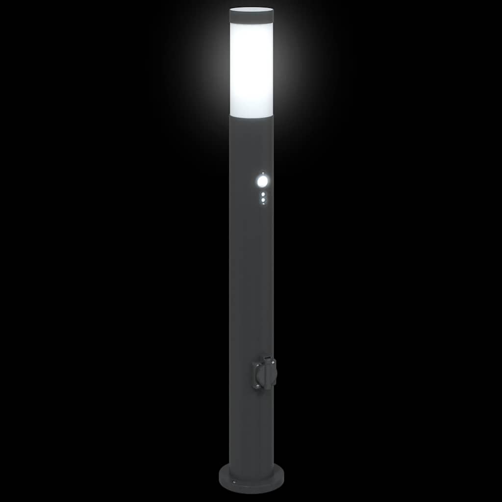 Pollerleuchten mit Sensor&Steckdose 3er 80 cm Edelstahl IP44