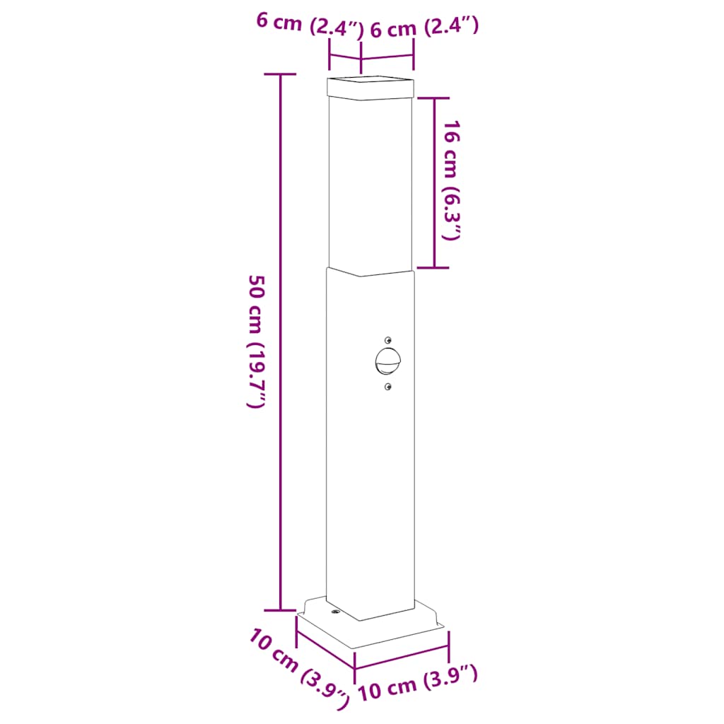 Pollerleuchten mit Sensor 3 Stk. 50 cm Edelstahl IP44