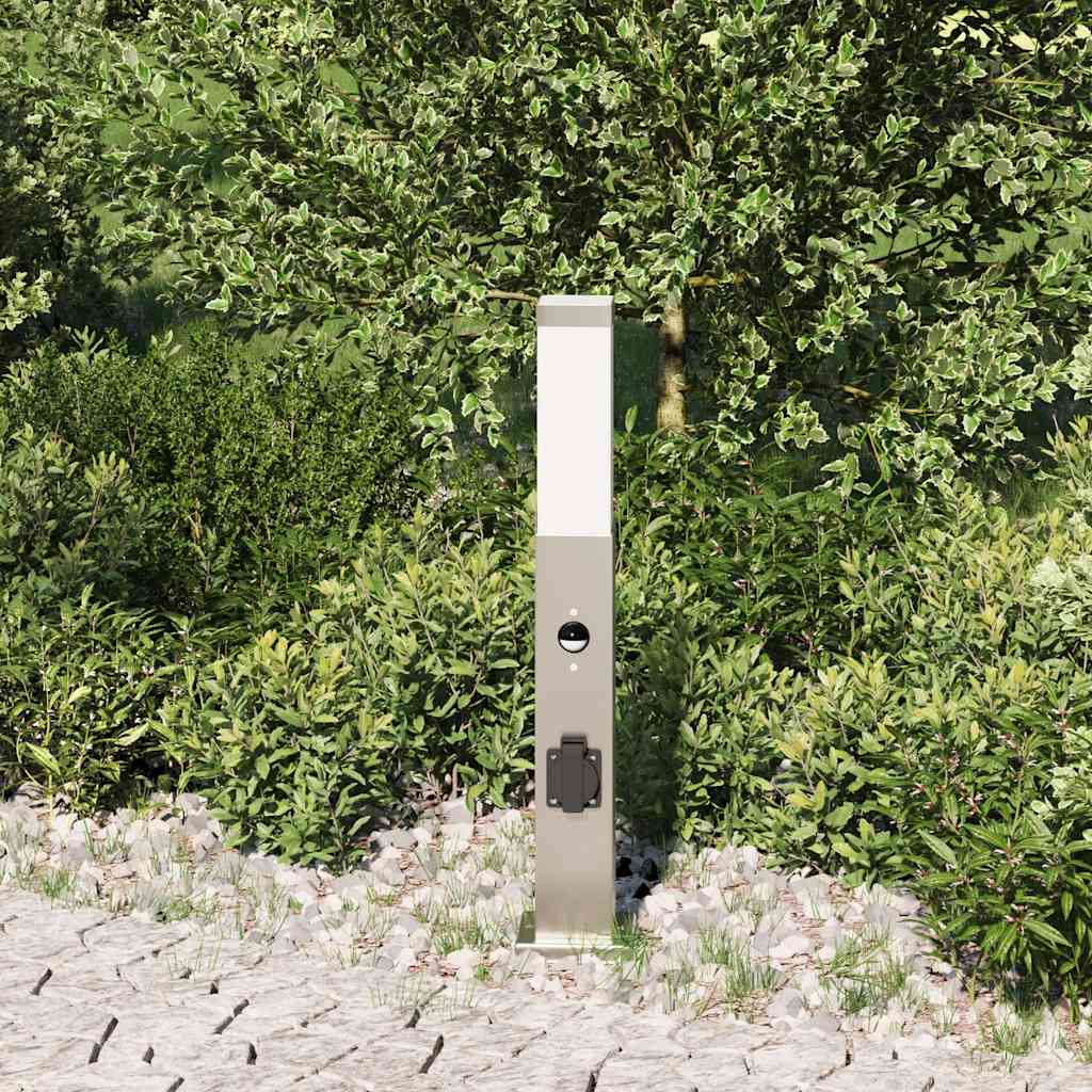 Pollerleuchte mit Sensor und Steckdose 50 cm Edelstahl IP44