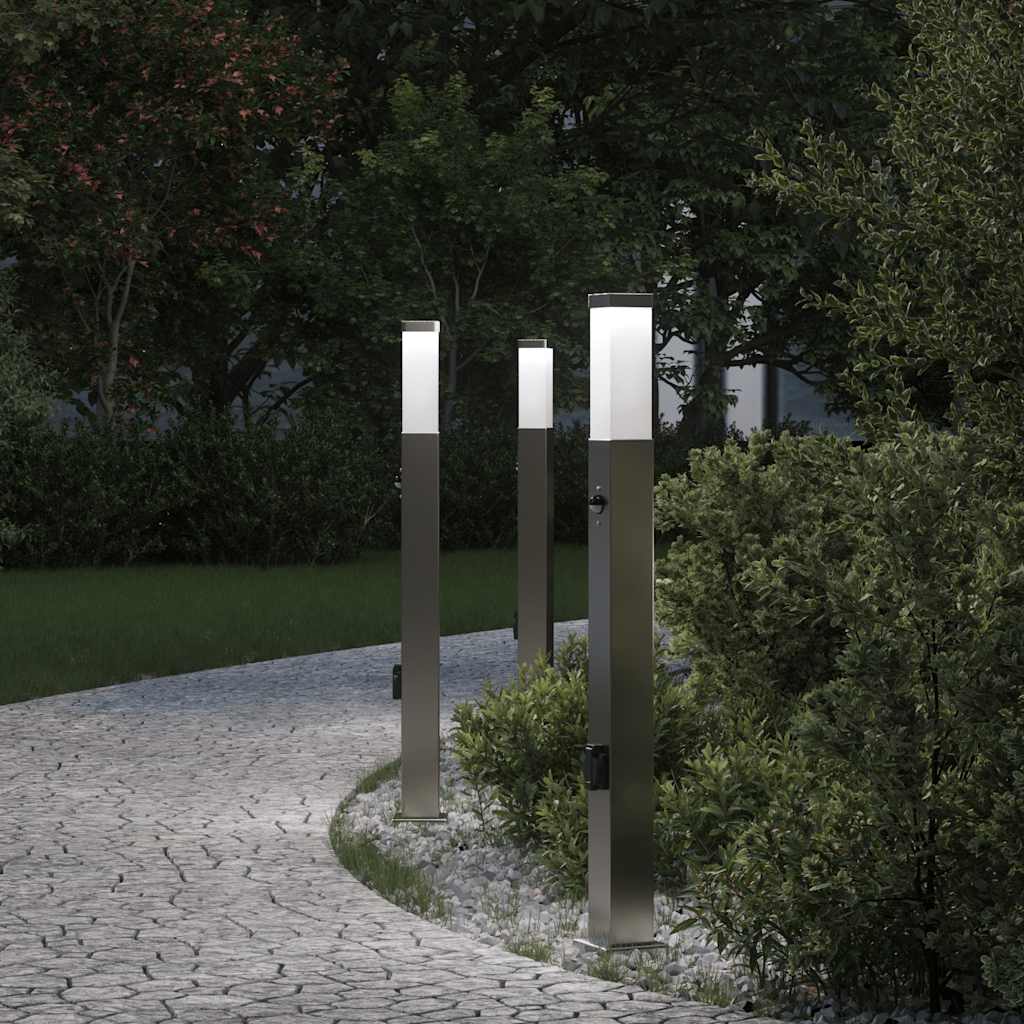 Pollerleuchten mit Sensor&Steckdose 3 Stk. 80 cm Edelstahl IP44