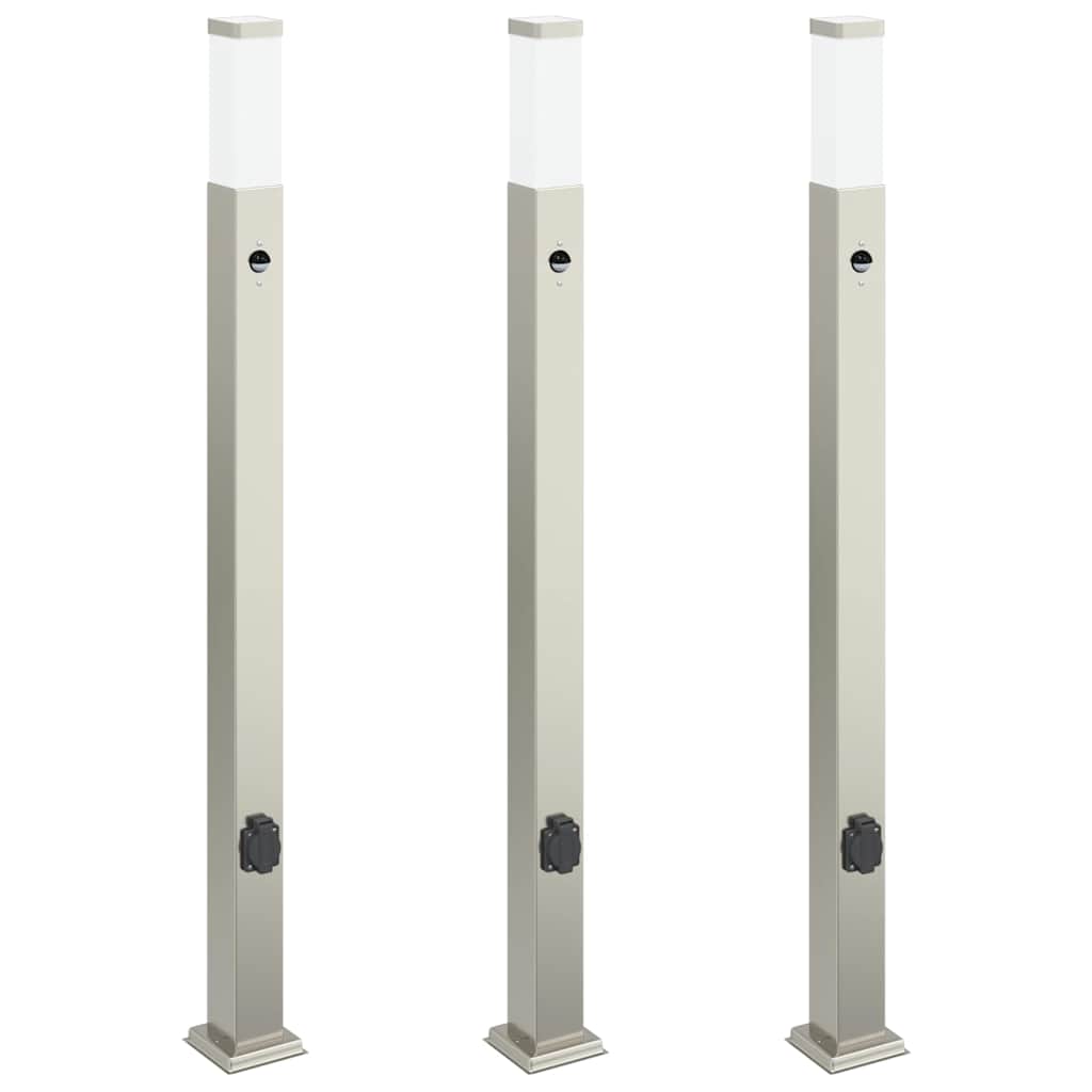 Pollerleuchten mit Sensor&Steckdose 3 Stk. 110 cm Edelstahl IP44