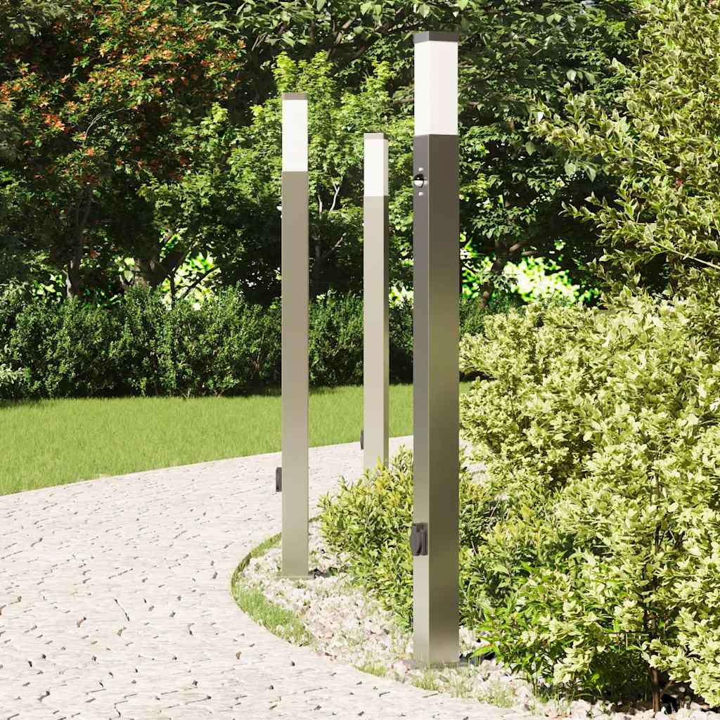 Pollerleuchten mit Sensor&Steckdose 3 Stk. 110 cm Edelstahl IP44