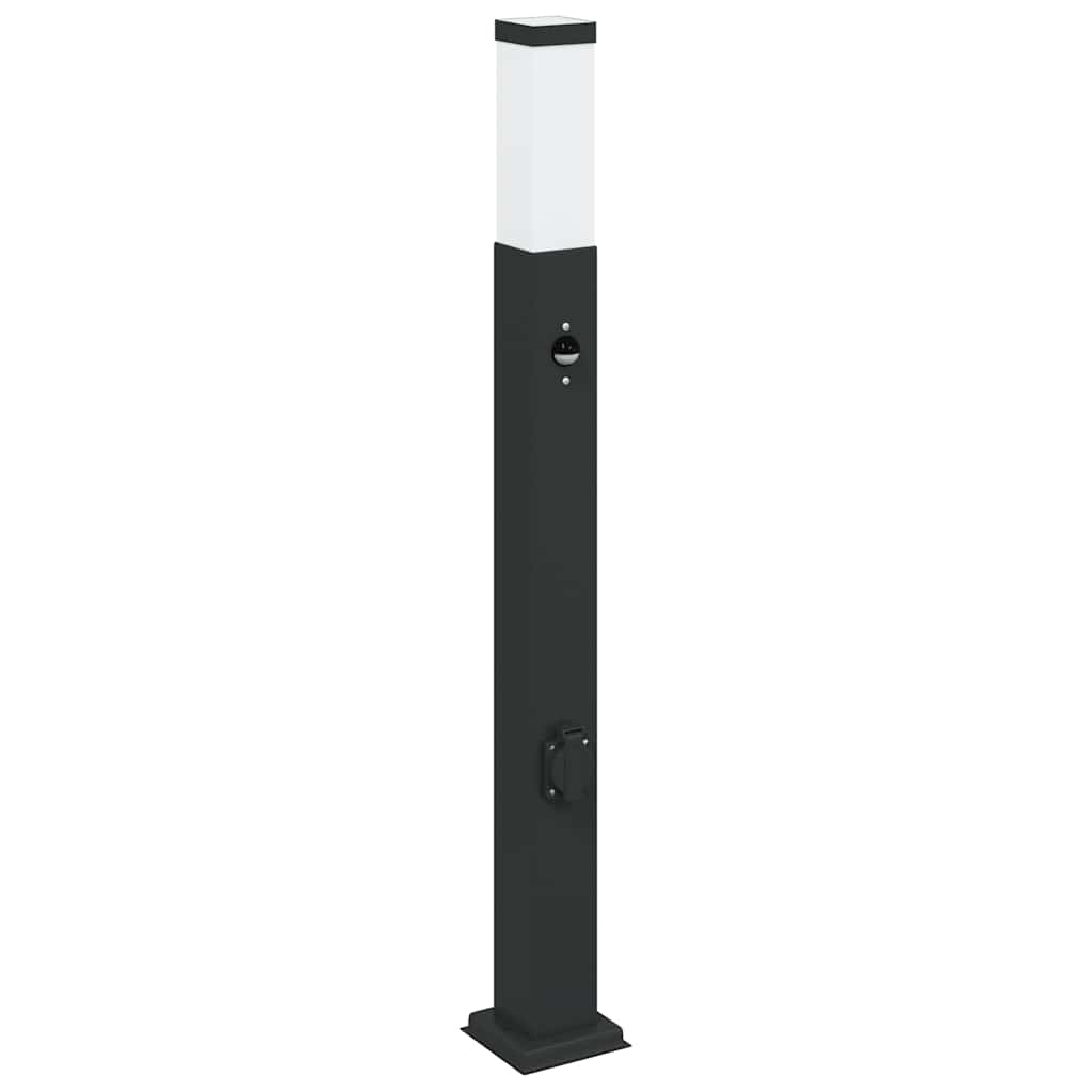 Pollerleuchte mit Sensor und Steckdose 80 cm Schwarz IP44