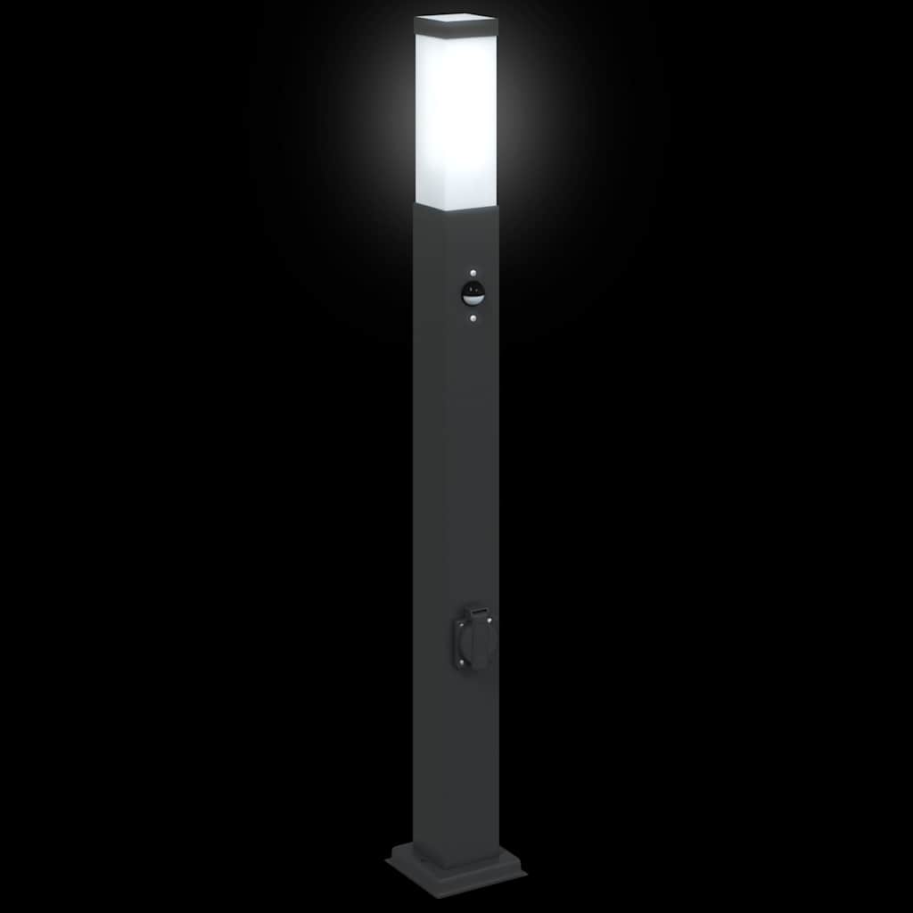 Pollerleuchte mit Sensor und Steckdose 80 cm Schwarz IP44