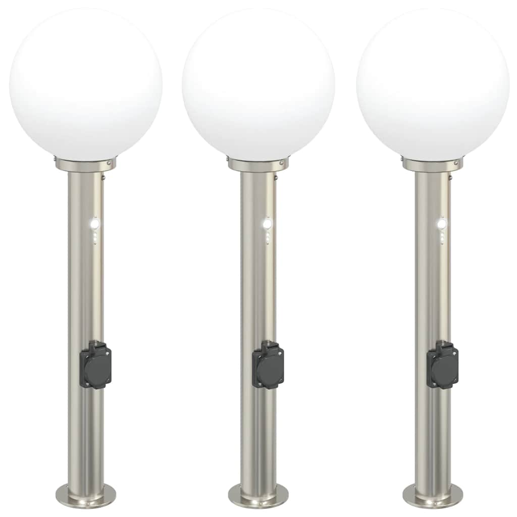 Pollerleuchten mit Sensor&Steckdose 3 Stk. 80 cm Edelstahl IP44