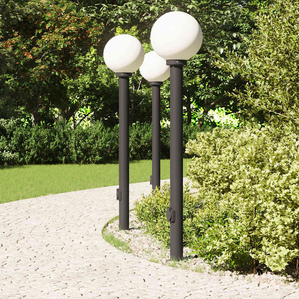 Pollerleuchten mit Steckdose 3 Stk. 120 cm Schwarz IP44