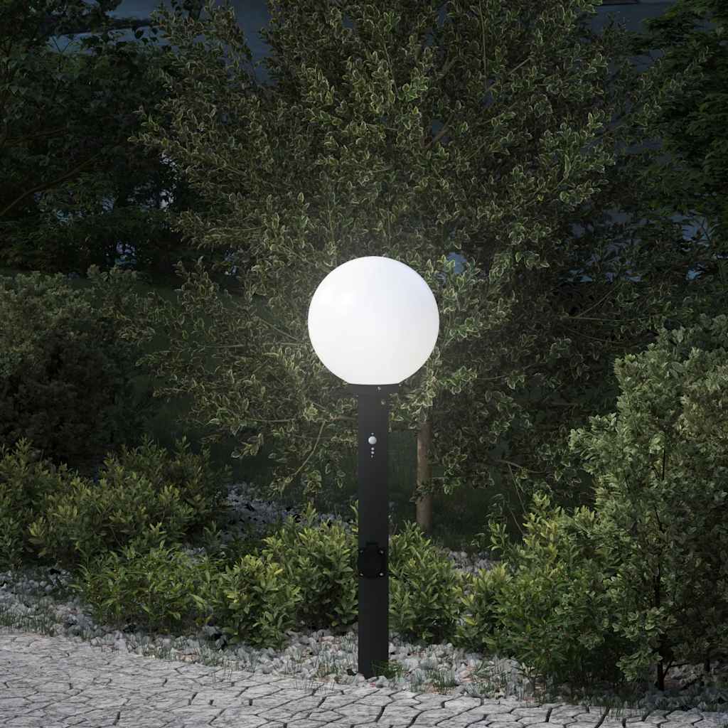 Pollerleuchte mit Sensor und Steckdose 80 cm Schwarz IP44