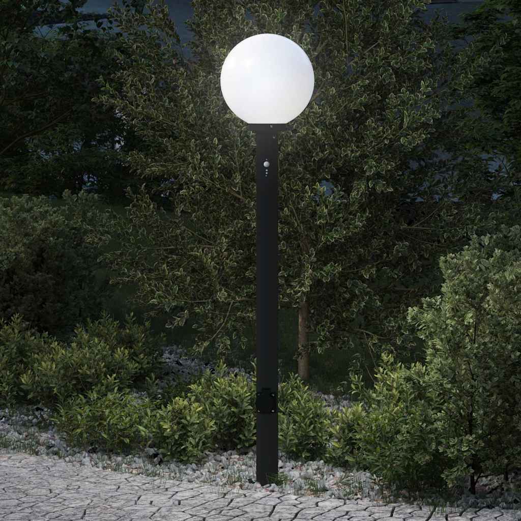 Pollerleuchte mit Sensor und Steckdose 120 cm Schwarz IP44