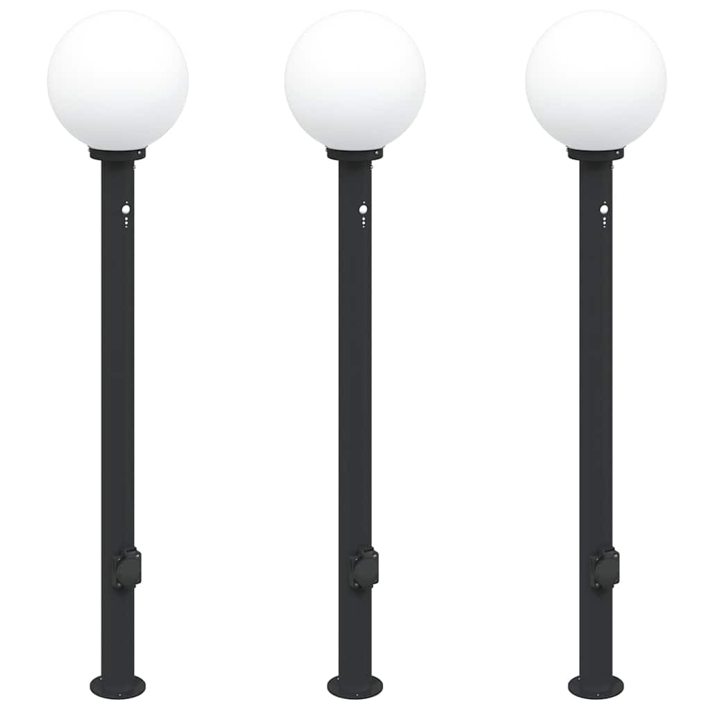 Pollerleuchten mit Sensor und Steckdose 3 Stk. 120 cm Schwarz IP44