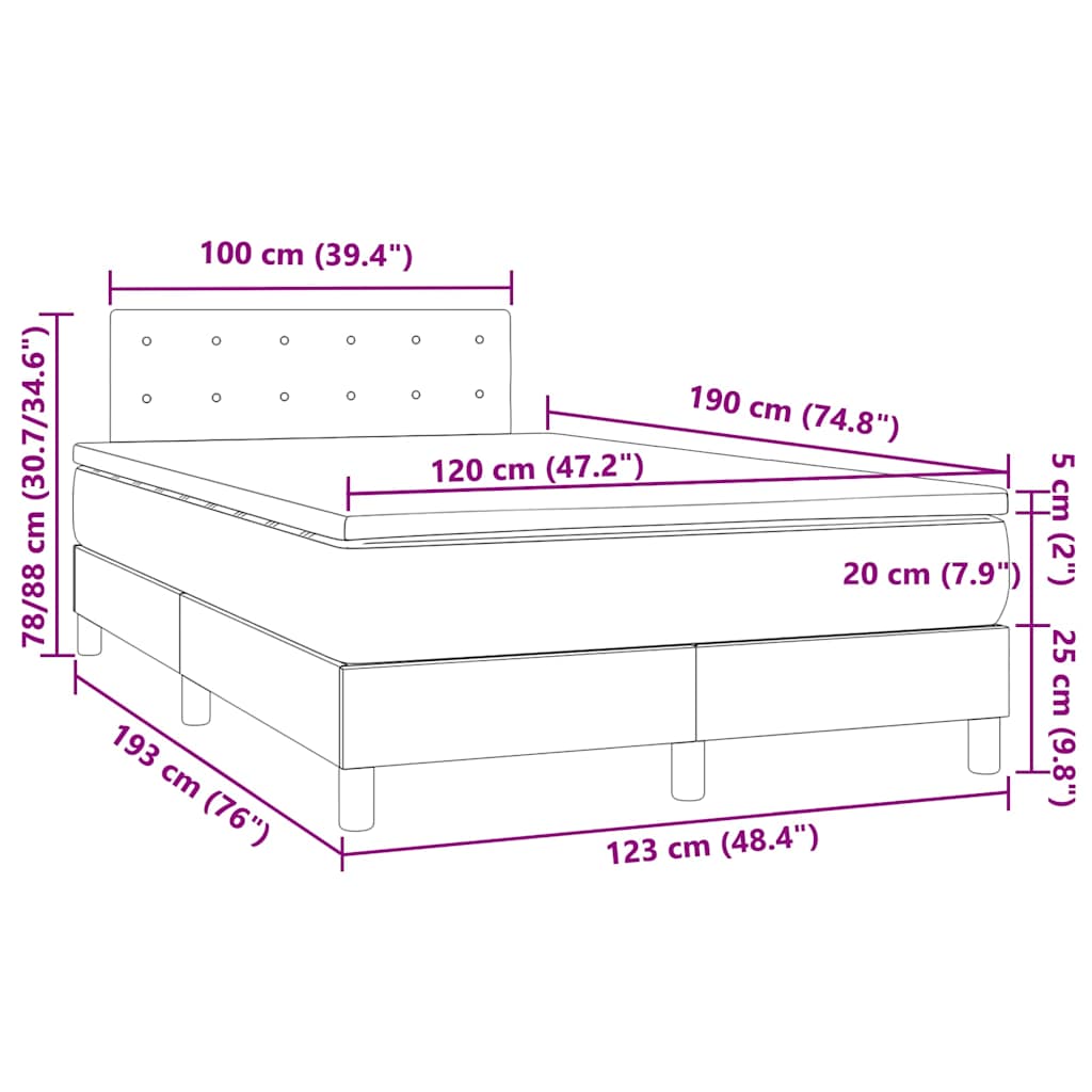 Boxspringbett mit Matratze & LED Cappuccino-Braun 120x190 cm