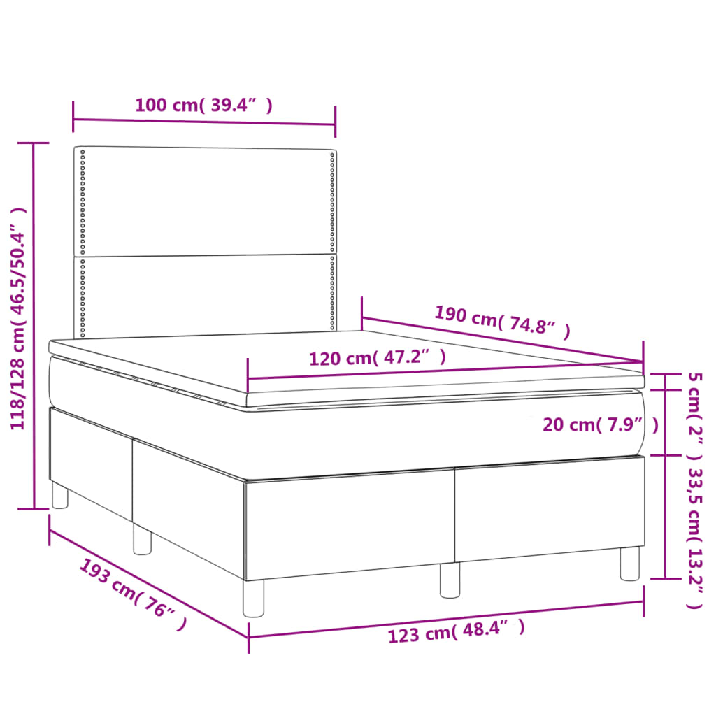 Boxspringbett mit Matratze & LED Creme 120x190 cm Stoff